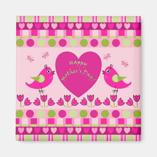 El imán del Día de la Madre con aves, corazones, t