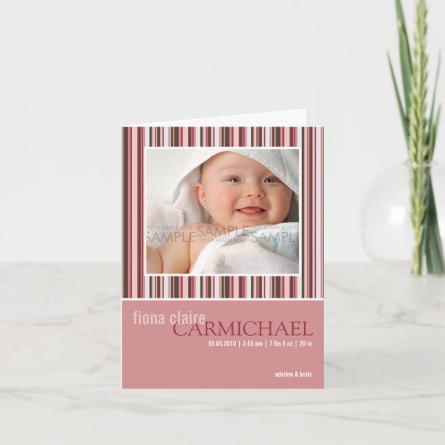 El invierno raya rosa • Invitación del bebé (Anverso)