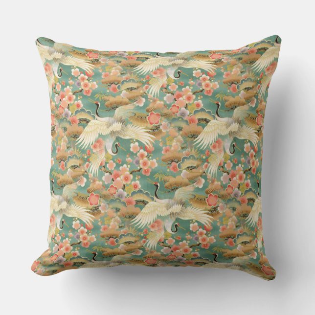 El japonés Cranes el Cojín decorativo 20" del (Anverso)