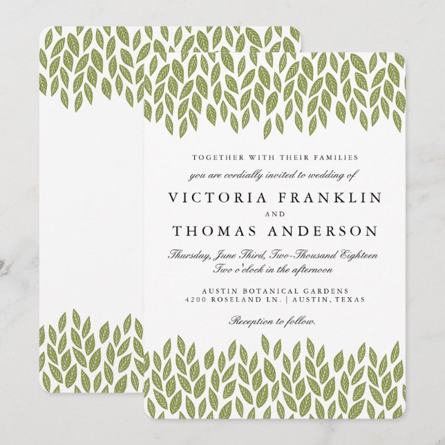 El jardín verde sale de la invitación de la boda (Anverso / Reverso)