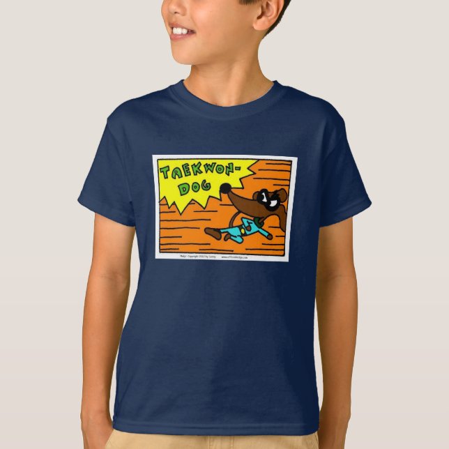 El jején "TAEKWON-DOG" embroma la camiseta oscura (Anverso)