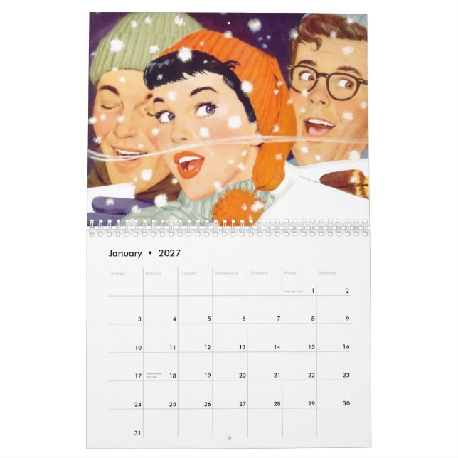 El kitsch Bitsch: Calendario mensual retro vivo (Jan 2027)