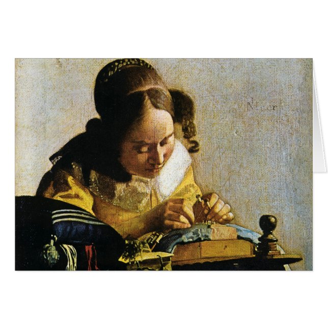 El Lacemaker de Juan Vermeer (circa 1670) (Anverso (Horizontal))