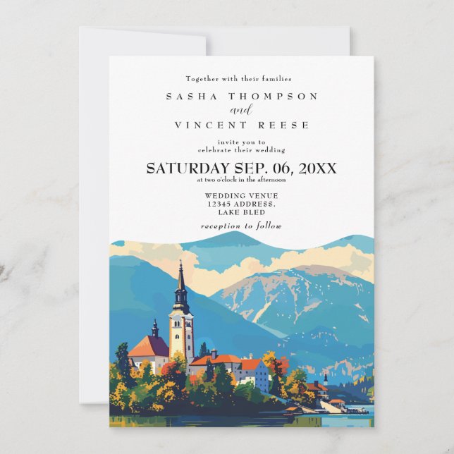 El lago Bled Eslovenia Invitación a la boda Retro (Anverso)
