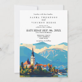 El lago Bled Eslovenia Invitación a la boda Retro