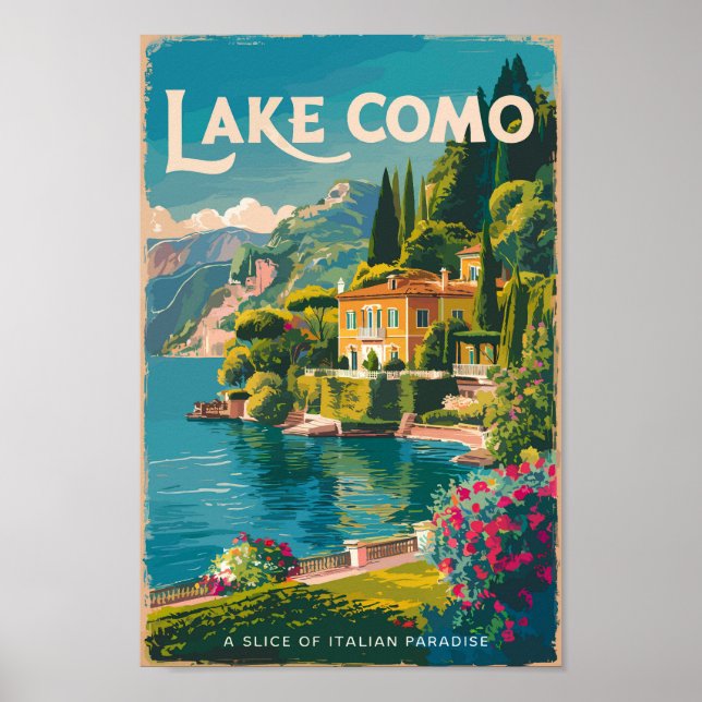 El lago Como Painterly Viaje Arte Vintage (Frente)