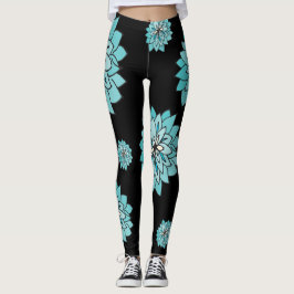 El legging negro con diseño floral azul verde