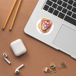 El león con Pegatina de anteojos rosados