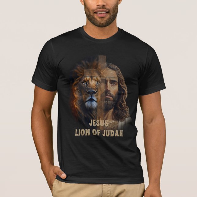 El León de Judá y la Cruz de Jesús Camiseta Negra (Anverso)