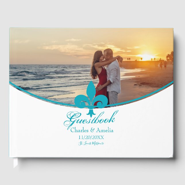 El libro de visitas Aqua Fleur de Lis Photo Weddin (Anverso)