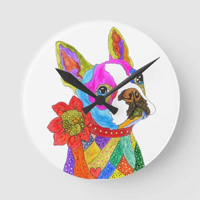 El lindo y colorido reloj del Boston Terrier (Anverso)