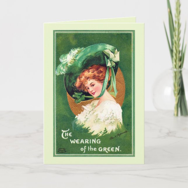 El llevar de la tarjeta de felicitación verde (Anverso)