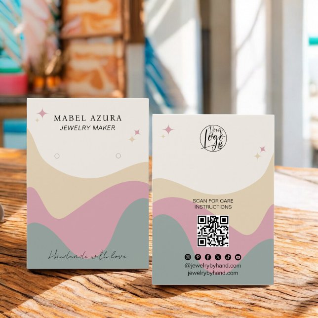 El logo de Qr del fabricante de joyas verde rosa B (Boho pink green Jewelry maker Qr logo earring)