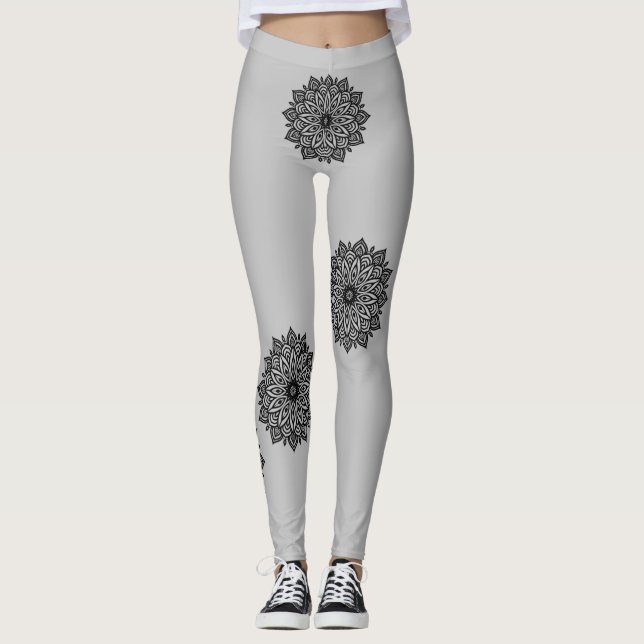 El Mandala negro de lujo diseñó leggings . (Anverso)