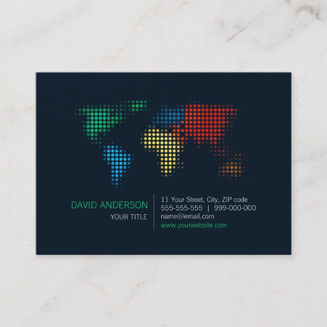 El mapa del mundo puntea la tarjeta de visita (Anverso)