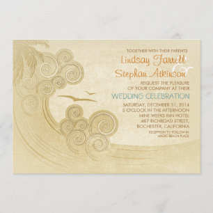El mar agita el vintage de las invitaciones del