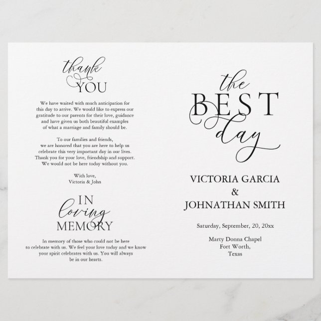 El mejor día, el programa plegable de la ceremonia (Anverso)