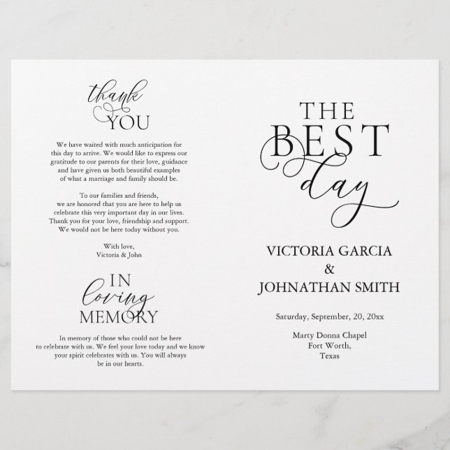 El mejor día, el programa plegable de la ceremonia (Anverso)