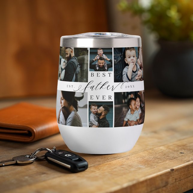El mejor padre de todos los tiempos libera el Coll (Best Father Ever Script Father's Day Photo Collage Thermal Wine Tumbler)