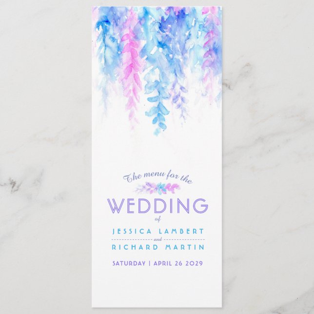 El menú azul en cascada de la acuarela de arte flo (Anverso)