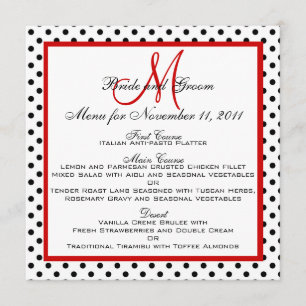 El menú de la boda carda el cuadrado rojo del
