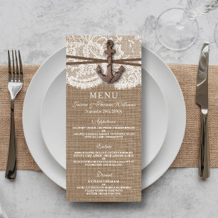 El menú de la colección de Bodas de ancla náutica 