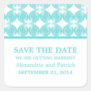 El moderno diseño de Aqua Save the Date Pegatinas
