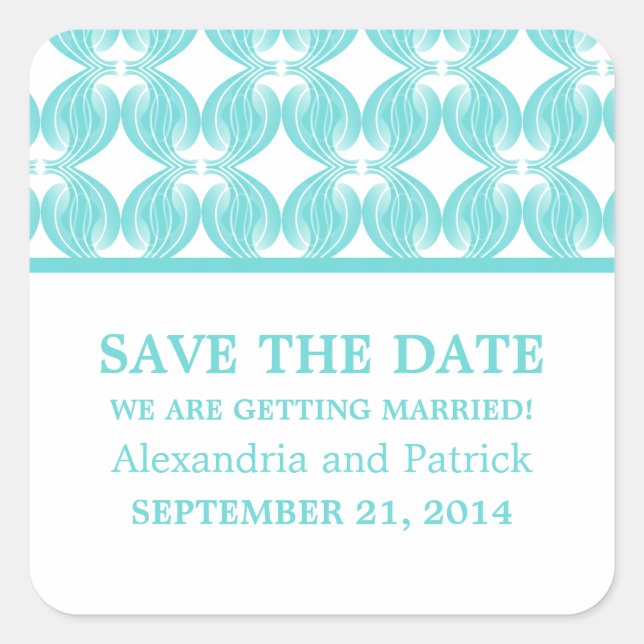 El moderno diseño de Aqua Save the Date Pegatinas (Anverso)