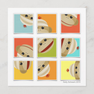 El mono del calcetín pega la invitación cuadrada