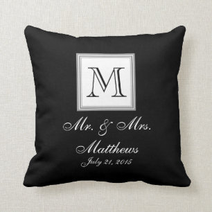 El monograma blanco negro nombra la almohada del