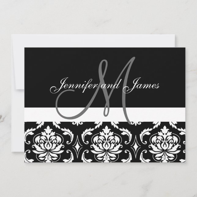 El monograma nombra invitaciones negras de la boda (Anverso)