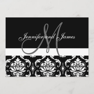 El monograma nombra invitaciones negras de la boda