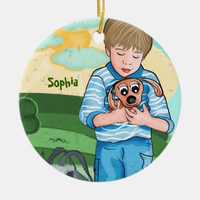 El muchacho y su ornamento de los niños del perro (Frente)