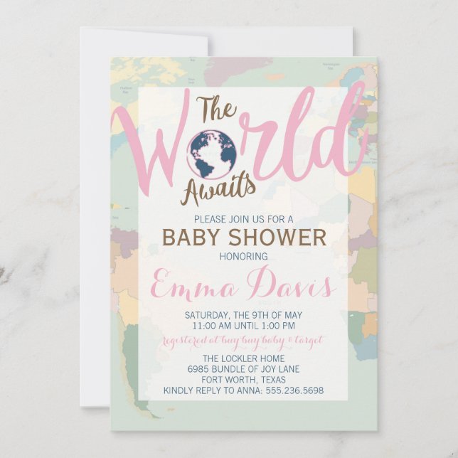El mundo espera la invitación de Baby Shower, Chic (Anverso)