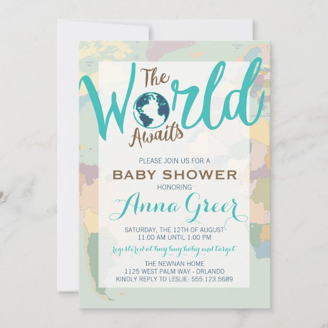 El mundo espera la invitación de Baby Shower, chic (Anverso)