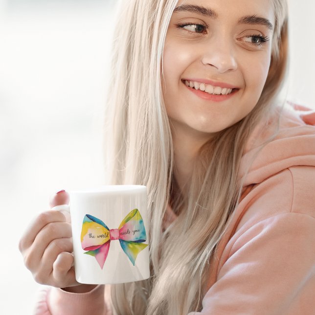 El mundo te necesita doblar la taza (Empower yourself or someone else with this, "The world needs you" watercolor bow mug! )