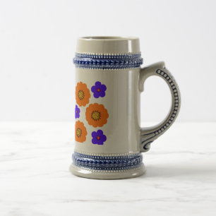 El naranja azul floral diseña las tazas de las