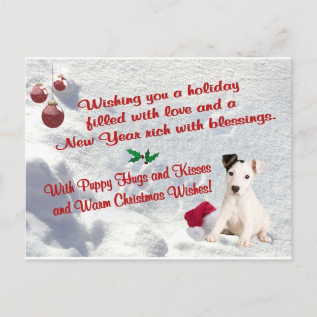 El navidad de Jack Russell abraza y besa la postal (Anverso)