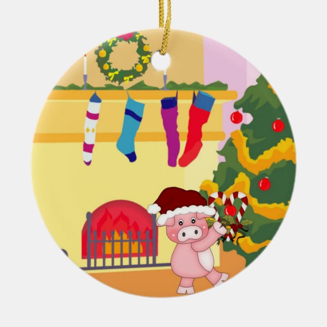 El navidad mide el tiempo del ornamento guarro (Frente)
