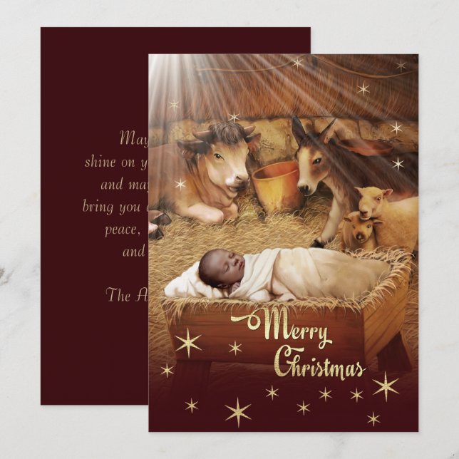 El niño americano africano Jesús Navidad tarjetas  (Anverso / Reverso)