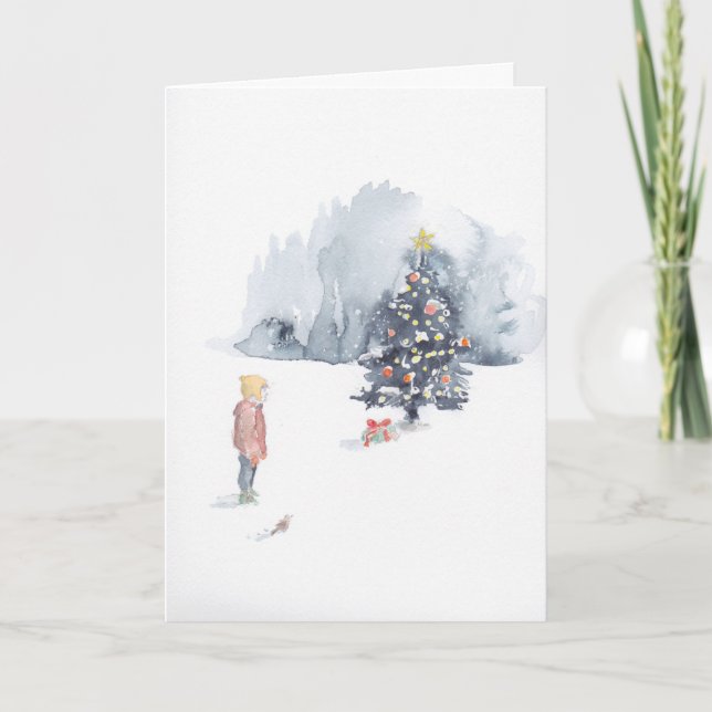 El niño descubre la tarjeta de nota del árbol (Anverso)