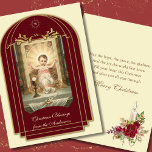 El niño religioso Jesús Navidades de la Escritura<br><div class="desc">Con una hermosa imagen tradicional católica de la cosecha del Niño Jesús en el altar en un pesebre con la Eucaristía. Se pueden modificar todo el texto y las fuentes. Adentro hay otra imagen diseñada por el personalizado del Niño Jesús con rosas y un verso de las Escrituras. Una vela...</div>