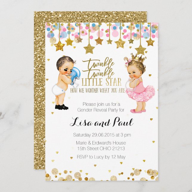 Él o ella género revela la invitación (Anverso / Reverso)