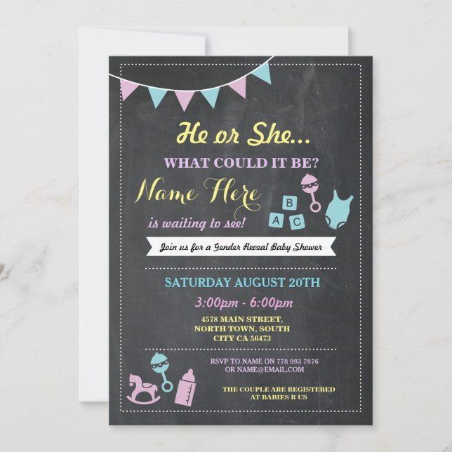 Él o ella género revela la invitación de Baby (Anverso)