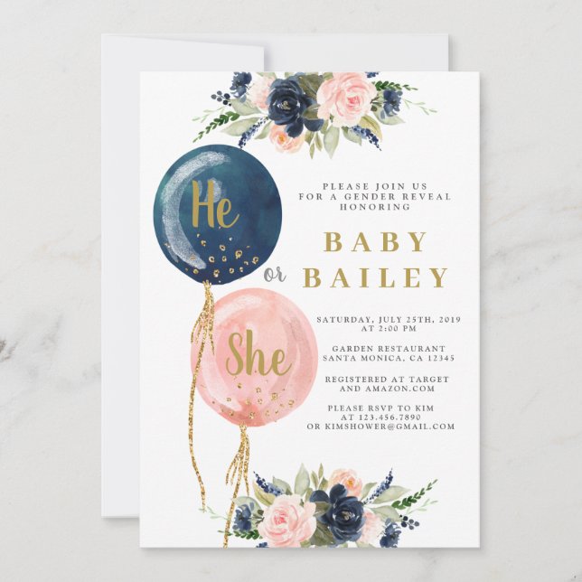 El o ella globa género revelan la invitación (Anverso)