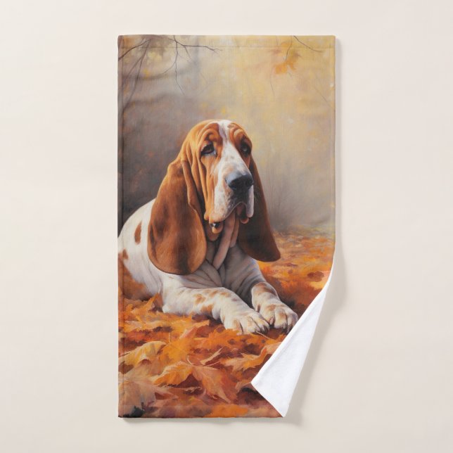 El óbice basset en las hojas de otoño se inspira (Toalla de mano)