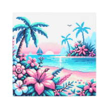 El océano de arte pixel rosa y el azul del arte tr