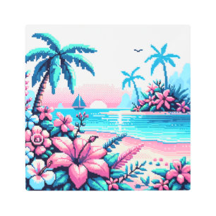 El océano de arte pixel rosa y el azul del arte tr