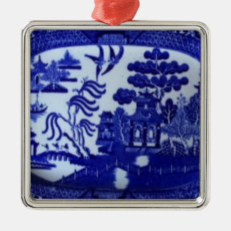 El ornamento azul cuadrado del sauce enciende para