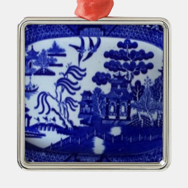 El ornamento azul cuadrado del sauce enciende para (Frente)